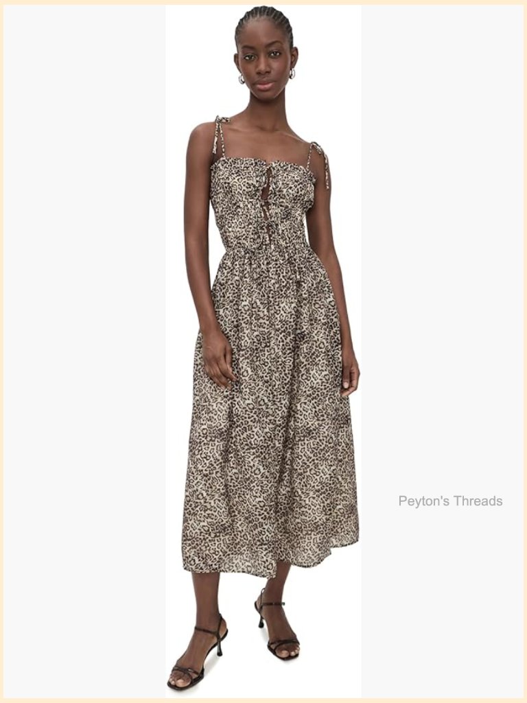 Lightweight Voile Midi Dress With Square Neck And Tie Back
